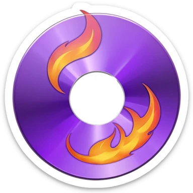 A minimalist CD disc with a subtle fire design, purple flames sticker