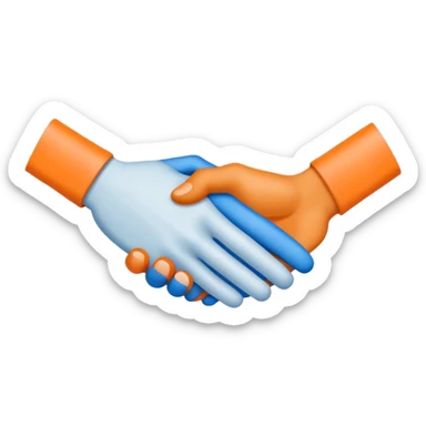 Two stylized hands (orange 🟠 and blue 🔵) clasped in a firm handshake. Minimalist lines, bold colors. Symbolizes partnership, trust, and collaboration. 🤝 sticker