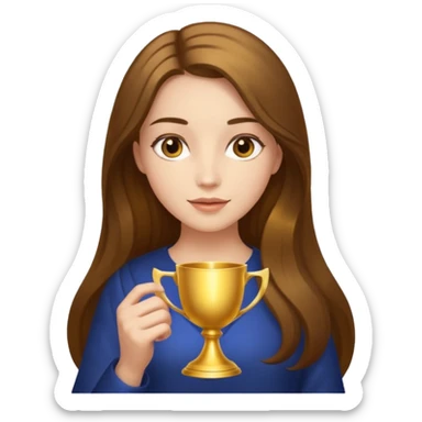 A woman holds a golden cup in her hands. There is a glow around the girl. sticker