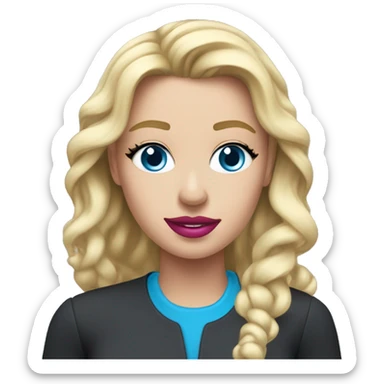 blonde blue eyed t mobile employee, black and pink outfit, t mobile employee, red lipstick, breathing a pipe with blue ice in it sticker