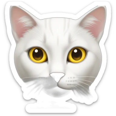 White cat with grey on top of head and yellow eyes sticker