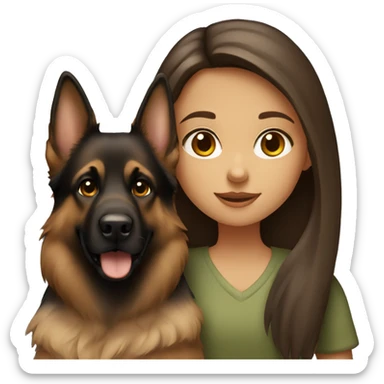 girl with long brown hair holding a german shepherd  sticker