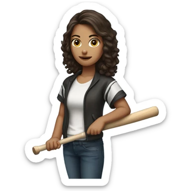 Brunette girl with baseball bat sticker