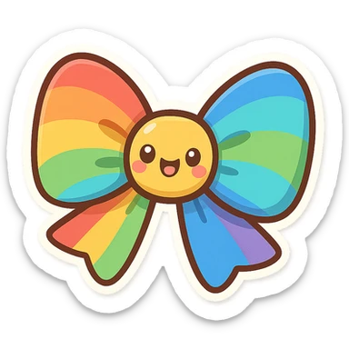 bow with rainbow colors, chibi style, playful, cheerful, cartoon style sticker