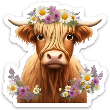 Highland cow covered in flowers  sticker