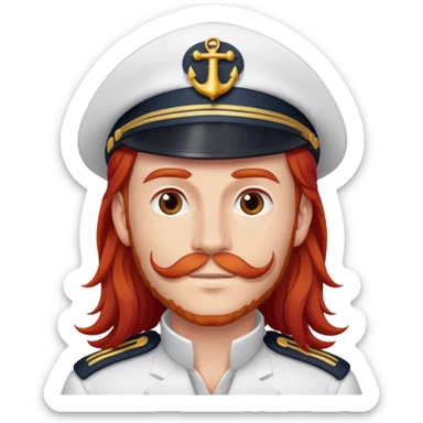 a male boat captain with long red hair no facial hair sticker