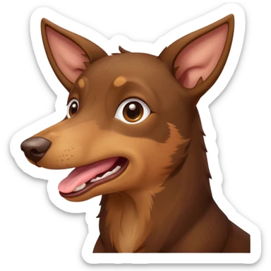 Cinematic Cute Yawning Brown and Tan Kelpie Portrait Emoji, Head tilted slightly with a dramatic, wide-open yawn, showcasing a smooth brown Fur with distinct tan highlights, floppy ears slightly drooping, round warm eyes barely open in drowsy contentment, Simplified yet irresistibly adorable features, highly detailed, glowing with a soft, cozy glow, high shine, relaxed yet expressive, stylized with a touch of whimsy, bright and endearing, soft glowing outline, capturing the essence of a sleepy yet affectionate herder, so drowsy it feels like it could stretch out of the screen and curl up for a nap! sticker