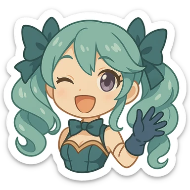 Change Gwen's hair to mint green, keep everything else the same, chibi stickers style, with no background. sticker