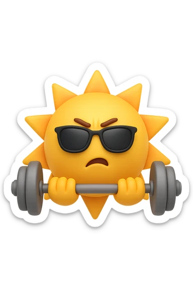 emoji stile iphone 3d di un sole che si allena con i pesi sticker