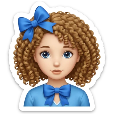 girl tied with blue bow and curly hair sticker