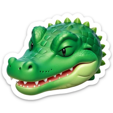 Meme-Worthy Cute Sleeping Crocodile Portrait Emoji, Head resting peacefully with a contented smile, showcasing a robust, powerful build and a luxuriously soft textured emerald-green hide, eyes shut in a serene, restful nap, Simplified yet hilariously adorable features, highly detailed, glowing with a soft, drowsy light, high shine, relaxed and utterly lovable, stylized with an air of playful laziness, bright and heartwarming, soft glowing outline, capturing the essence of a comically sleepy crocodile, so meme-worthy it feels like it could instantly become the next viral sensation of adorable reptilian slumber! sticker