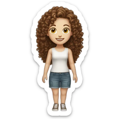 happy white girl with brown curly hair full body sticker