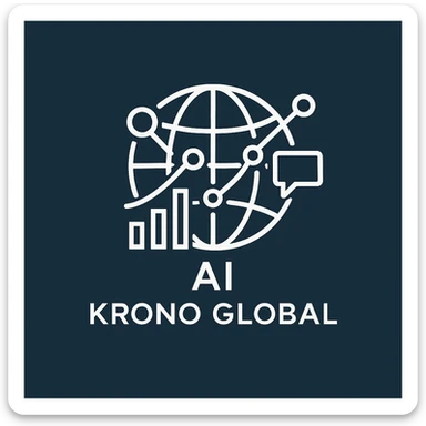 Icon representing AI and international business for Krono Global, featuring a globe, digital network lines, and marketing symbols in a sleek, professional style, modern and tech-inspired. sticker