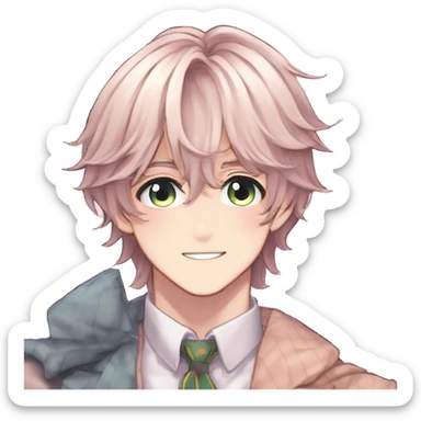 Gorgeous romantic hot attractive anime style modern gentlemanly anime shojo guy with long pretty lustrous hair and colorful eyes and blushing face aesthetic trending style  pastelcore cottagecore kawaiicore sticker