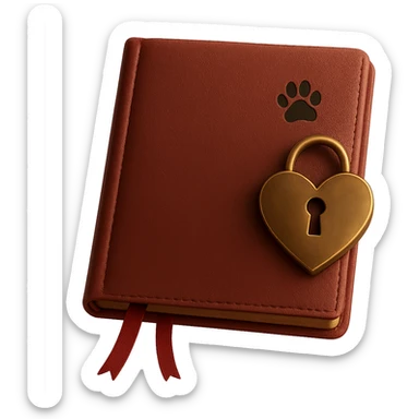 Add a small paw print to the pink leather-bound diary with heart-shaped lock. Keep the background transparent. The style should be realistic and detailed. sticker