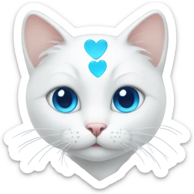 White cat with blue eyes, hugging a heart sticker