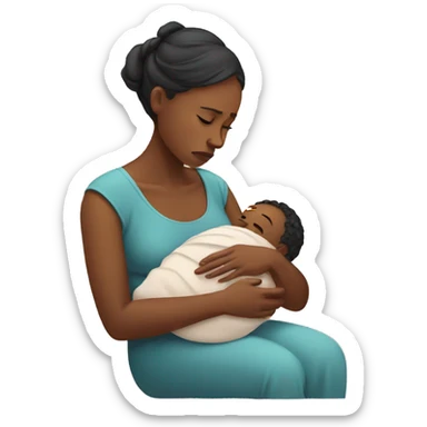 sad mother with newborn sticker