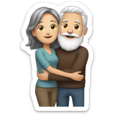 Man with gray hair and white beard hugs woman with dark brown hair sticker