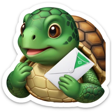 A turtle with a letter in its teeth sticker