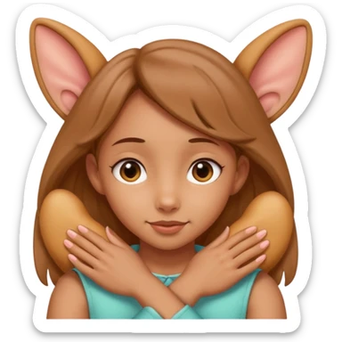 girl hugging a big ear sticker