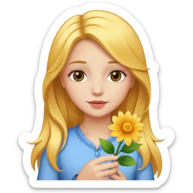 A girl with a flower in her hand, golden hair, and beauty. sticker