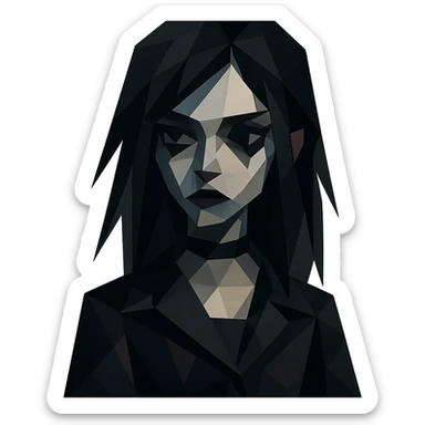 gothic girl, geometric shapes, dark color palette, stylized look, polygonal style sticker