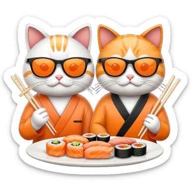 two cool cats wearing sunglasses and eating sushi sticker
