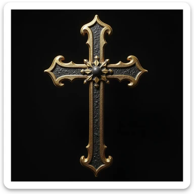 realistic gothic cross, gold and black, photorealistic style, no background sticker