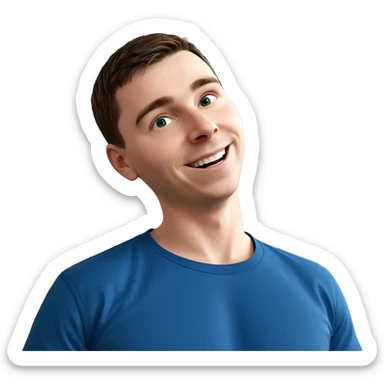 smiling boy in blue shirt sticker
