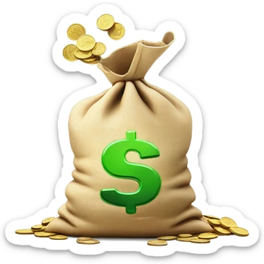 coins flowing out of money bag, no logo on sack sticker