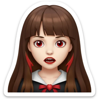 eu quero uma menina de franja e cabelo comprido cabelo castanho parecendo uma vampira com a boca fechada sticker