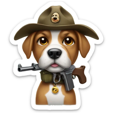 Dog with gun and a propeller hat sticker