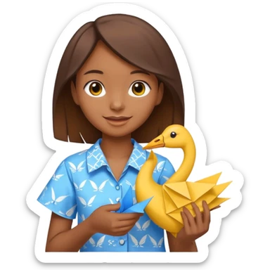 happy-african-young-girl-with-brown-hair-in-a-white-colorful-vintage-kanga-shirt-holds-an-origami-yellow-and-blue-crane sticker