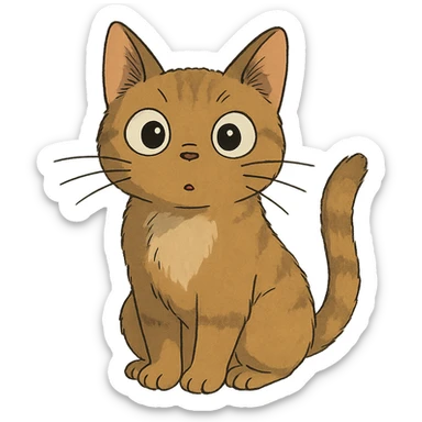 a curious cat with big eyes, Ghibli style sticker
