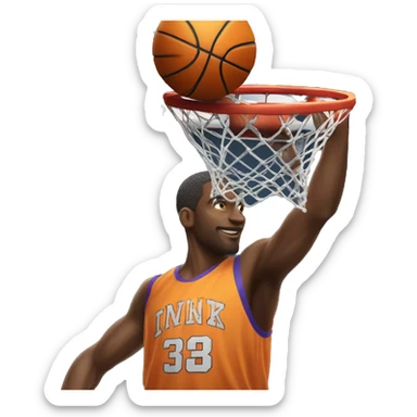 basketball  player dunking ball into in basketball net sticker