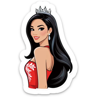Miss universe south east Asian with very long straight black hair sticker