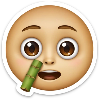 round emoji face with big eyes and bamboo piece held in mouth sticker