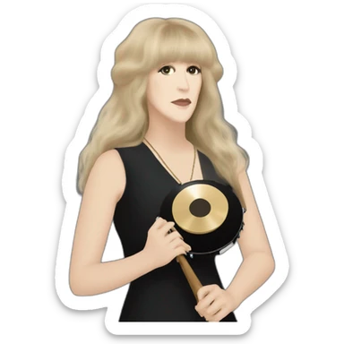 Stevie nicks in black holding a tambourine sticker
