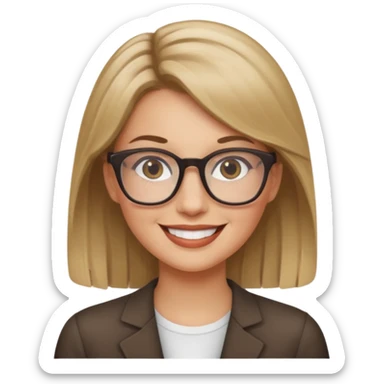 White woman,dark blonde hightlights, glasses,  sticker