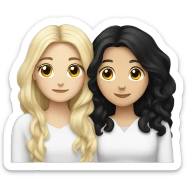 Two white girls with long black hair cuddling romantically sticker