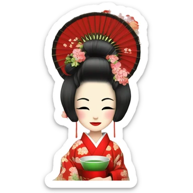 Geisha. kimono rojo. ojos verdes. ceremonia del té  sticker