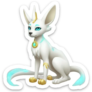 Shiny White Angelic Godly Ethereal Majestic Electric Albino Umbreon. cyan eyes and cyan markings. Golden Anubis-rings. full body sticker