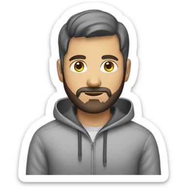 Project manager in a gray hoodie and with a short beard sticker