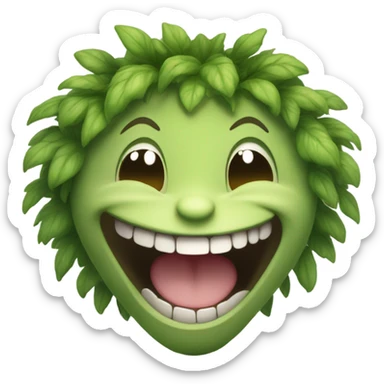 endearing humanoid tree-like creature in different expressions and poses: (1) laughing with a big open-mouthed smile sticker