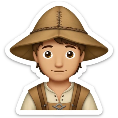 Medieval male peasant hat with rough stitching sticker