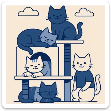 cats relaxing in a vertical playhouse sticker