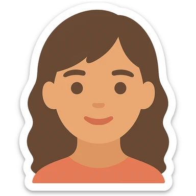 portrait of an Asian girl with medium brown wavy hair and brown eyes, color icon style sticker