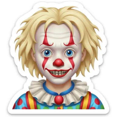 creepy clown boy with messy very long long blonde hair, blue eyes sticker