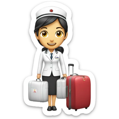 asian FLIGHT ATTENDANT WITH A LUGGAGE sticker