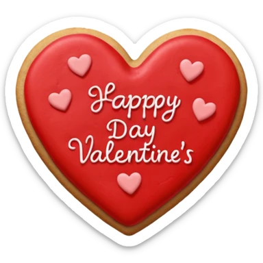 Heart-shaped cookie with smooth red icing, write 'Happy Valentine's day' on top of the red icing in white icing sticker